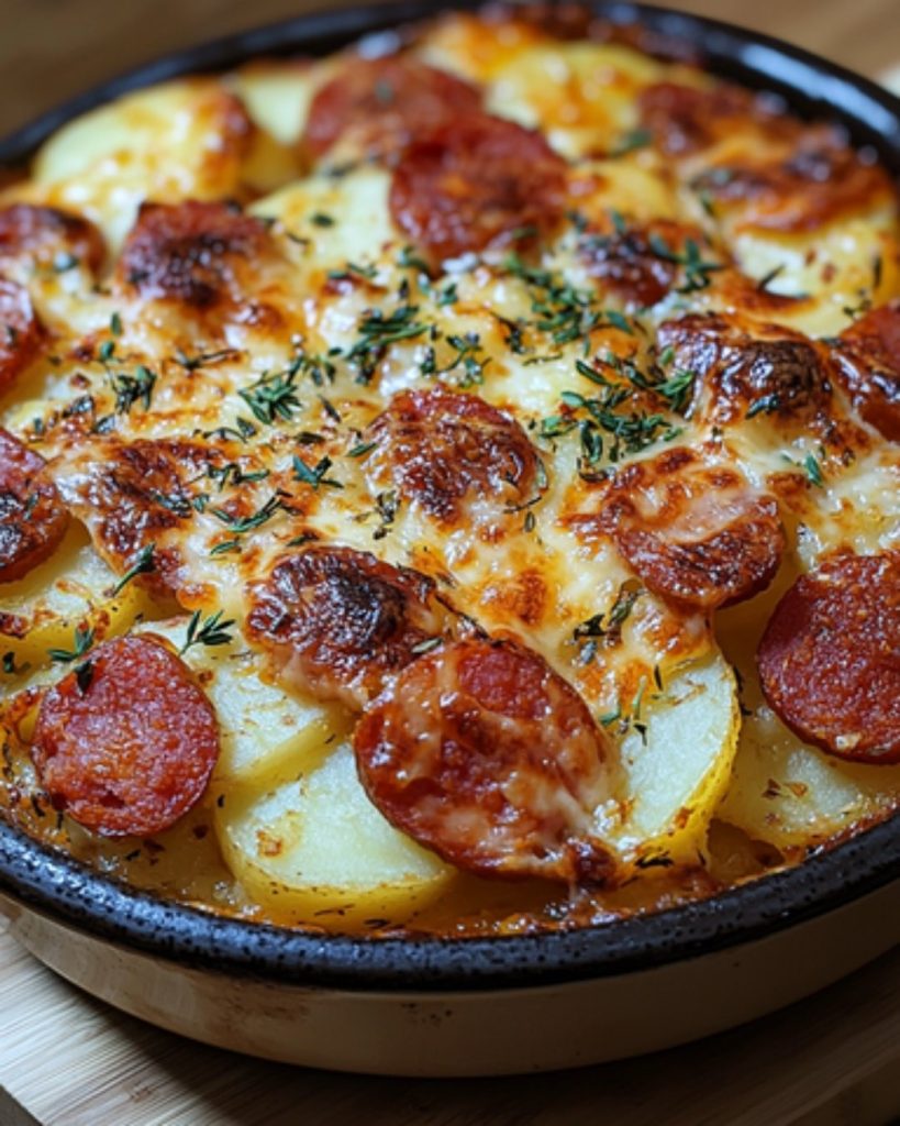 Gratin de Pommes de Terre au Chorizo et Sauce Béchamel Tomatée