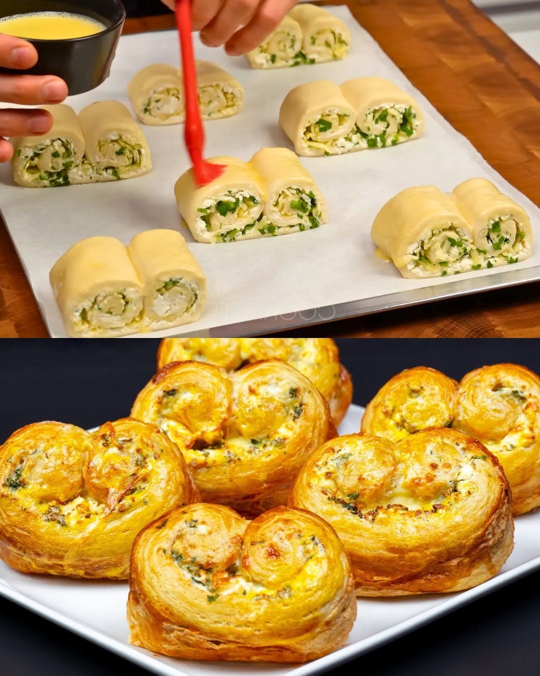 Pâte feuilletée au fromage avec bacon et herbes