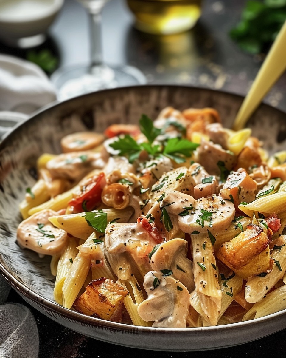 Pâtes à la Crème Poulet et Champignons