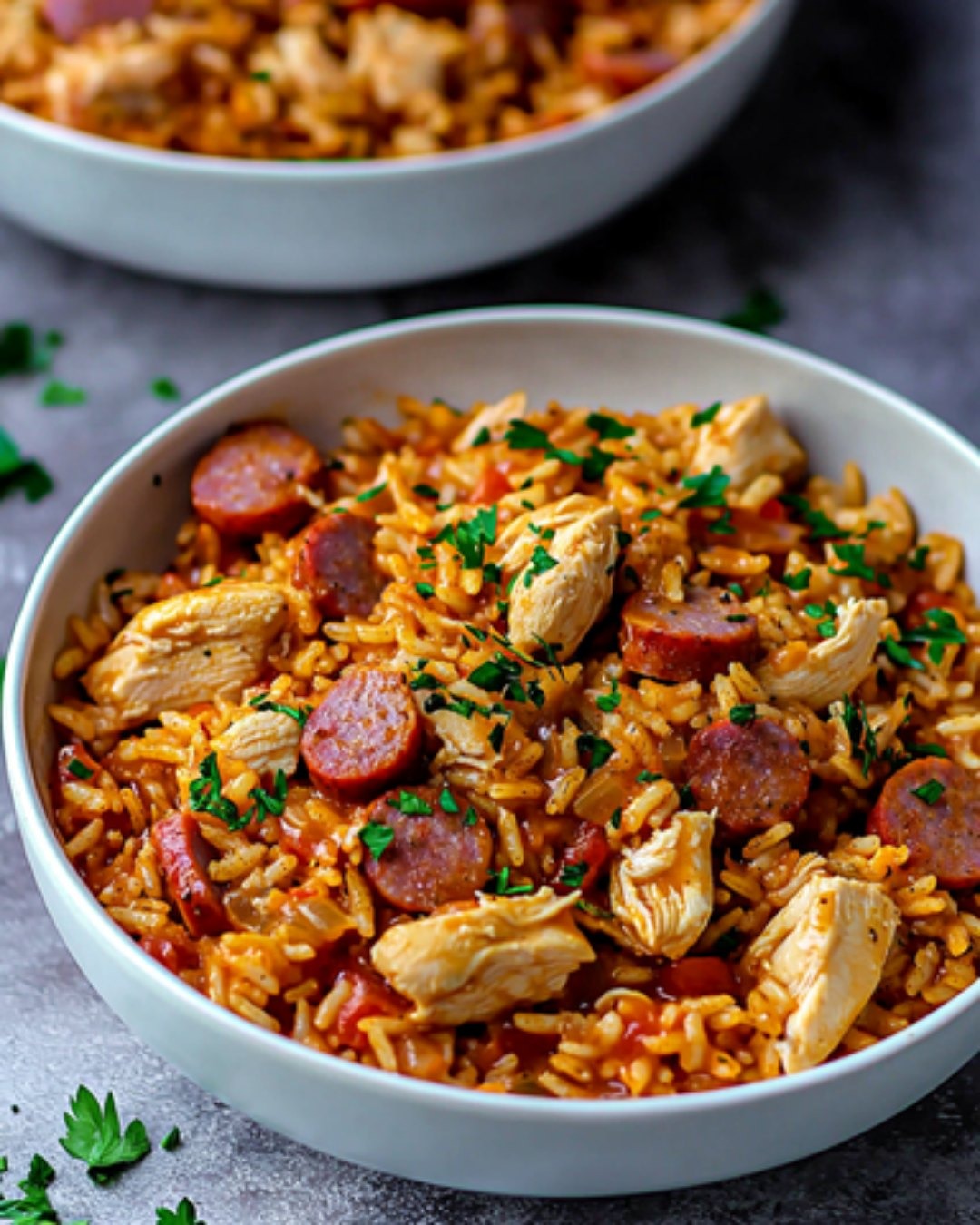 Jambalaya de Poulet, Jambon et Saucisse