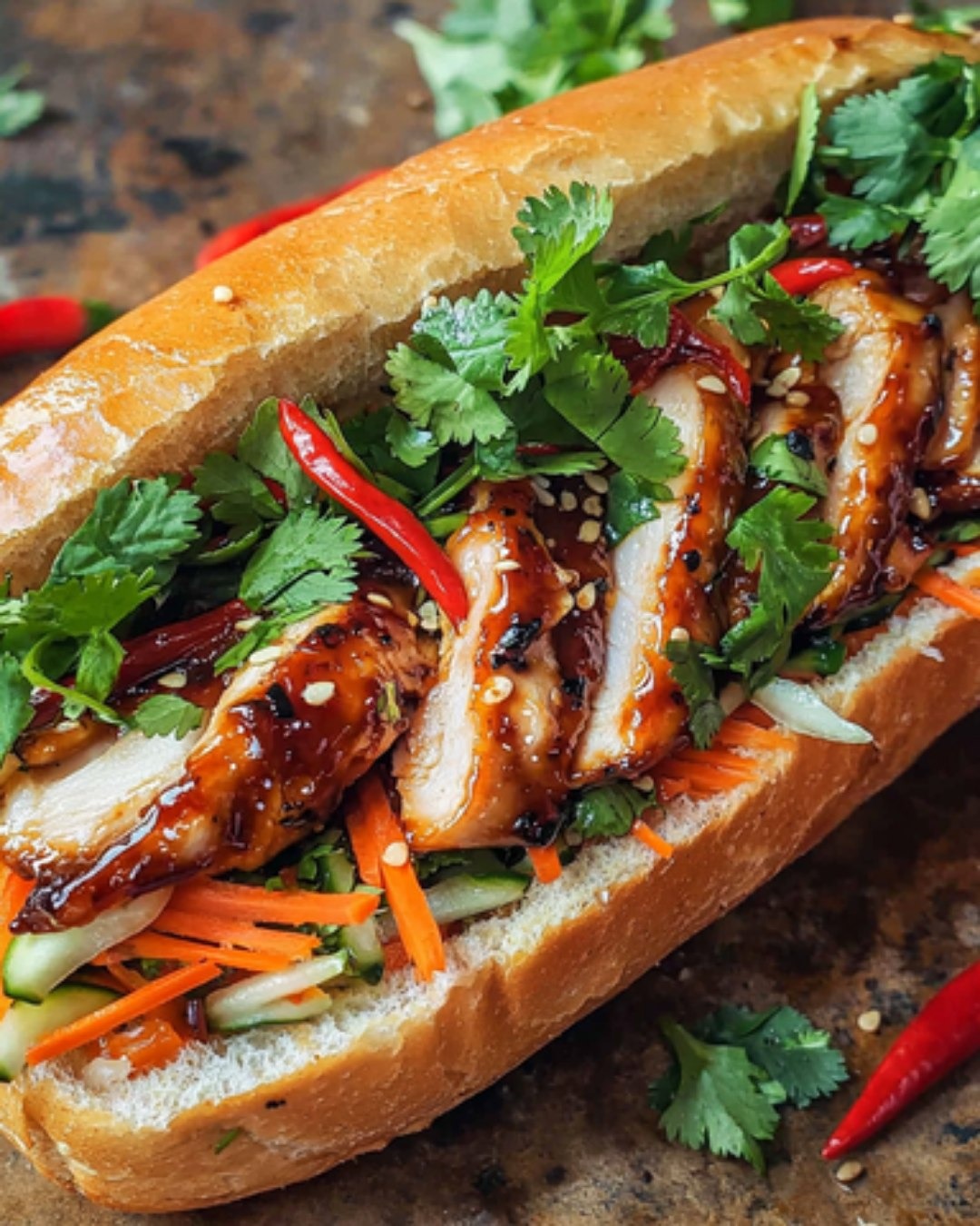 Sandwich Bánh Mì au Poulet Piquant