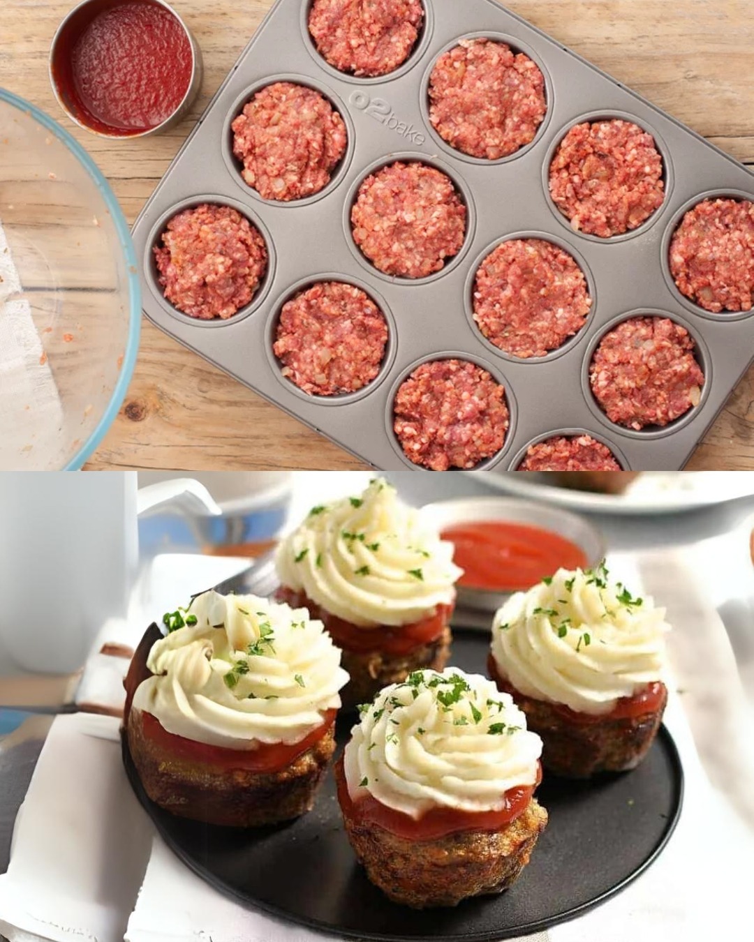 Cupcakes au pain de viande avec glaçage à la purée de pommes de terre