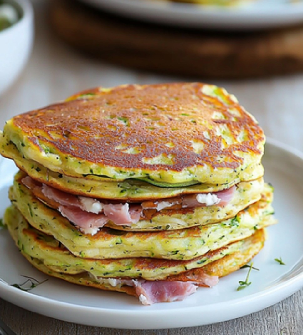 Pancakes à la Courgette Fourrés au Chèvre et Jambon