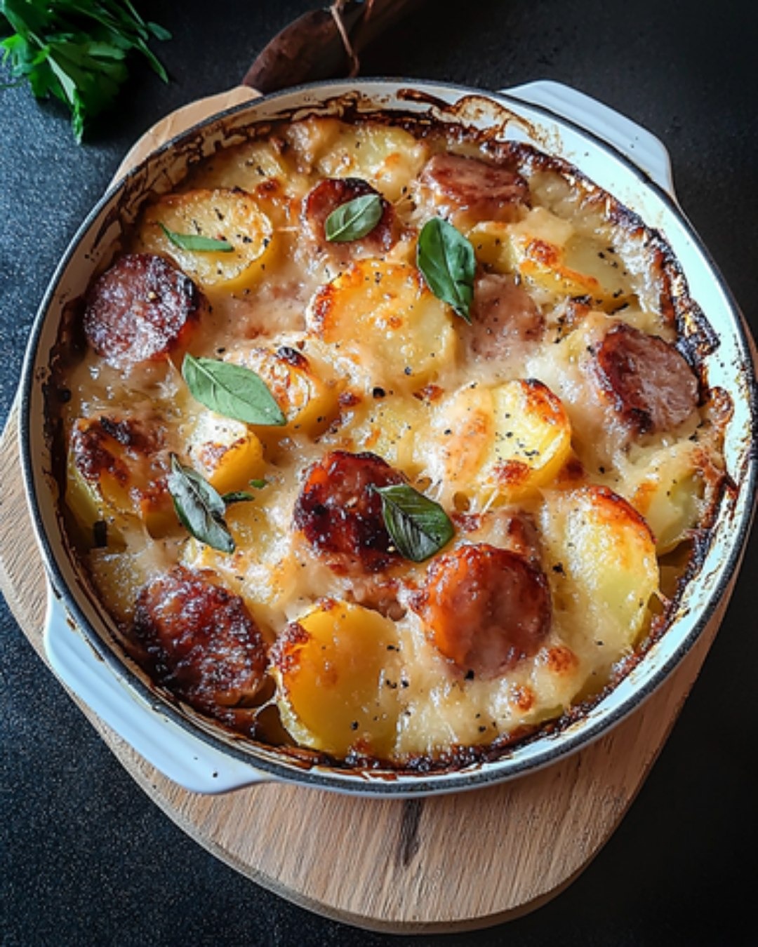 Gratin de Pommes de Terre et Saucisse Fumée Façon Raclette