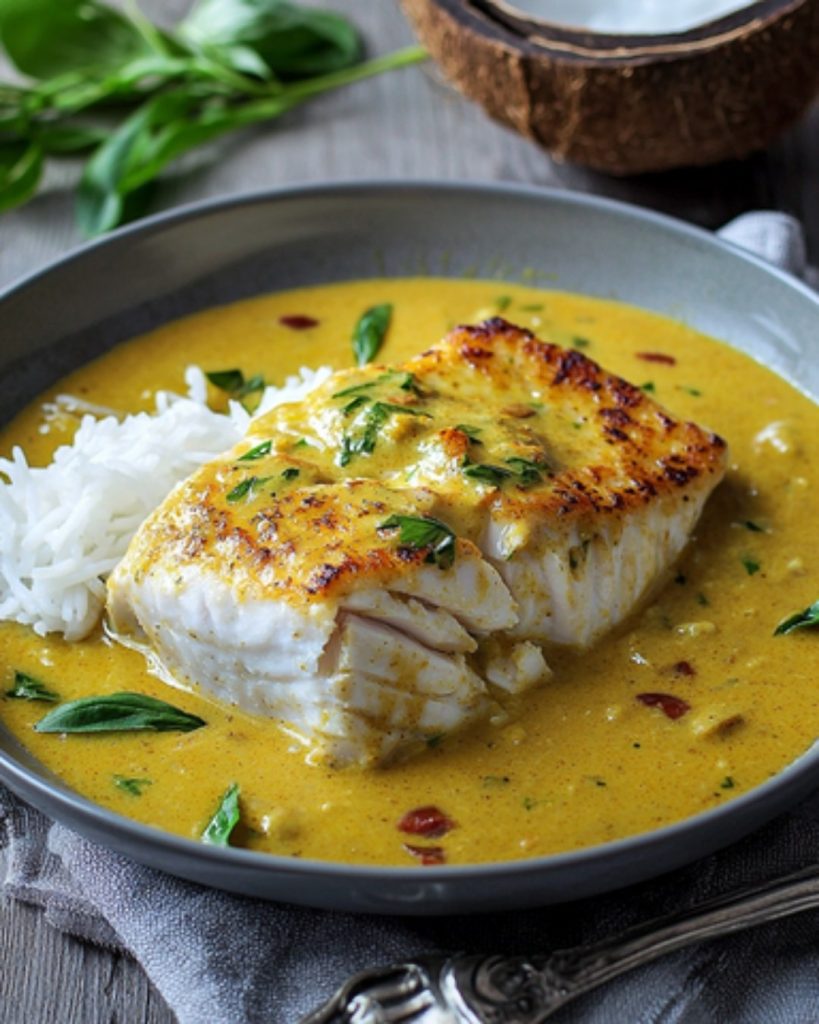 Lieu Jaune, Sauce Douce et Parfumée au Lait de Coco et Curry