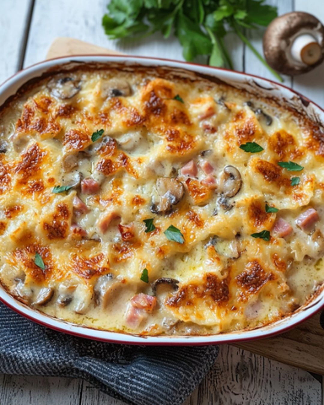 Gratin de Champignons au Jambon