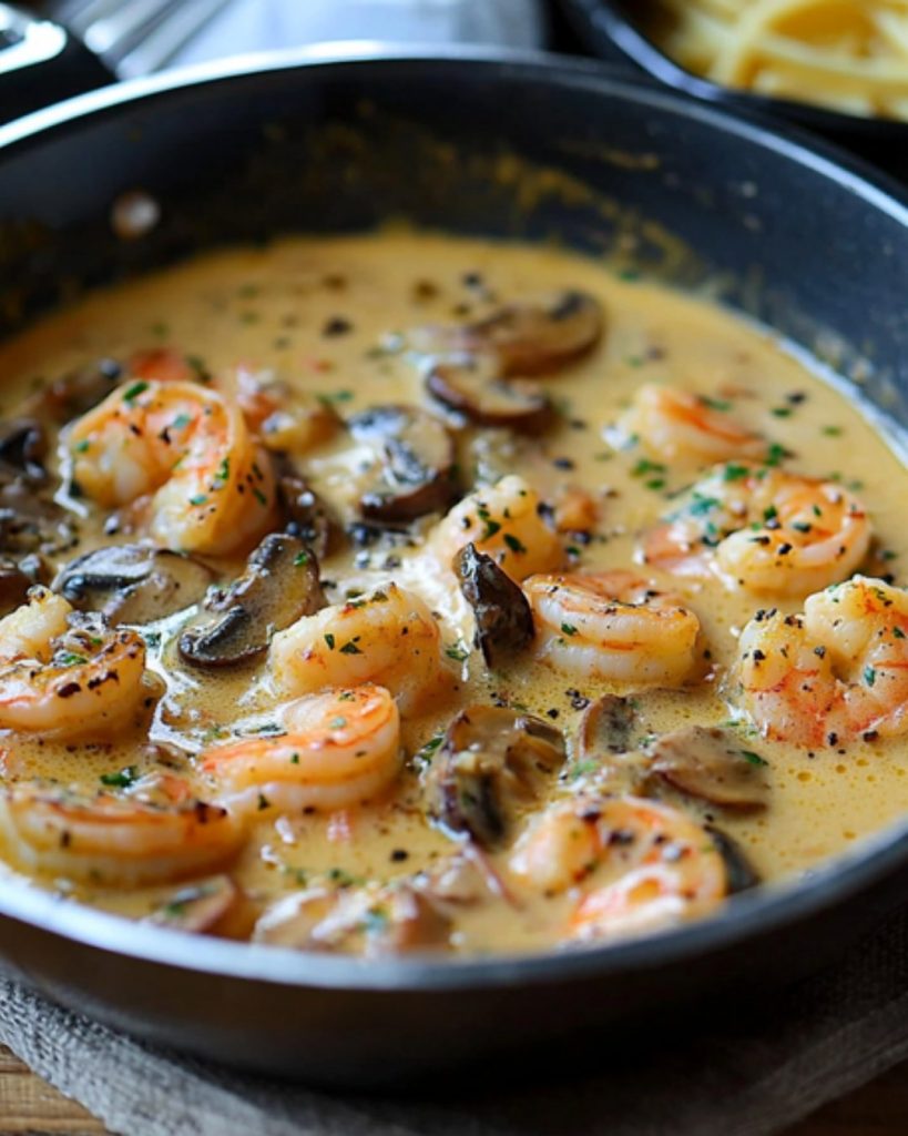 Sauce aux crevettes crémeuse, parmesan et champignons