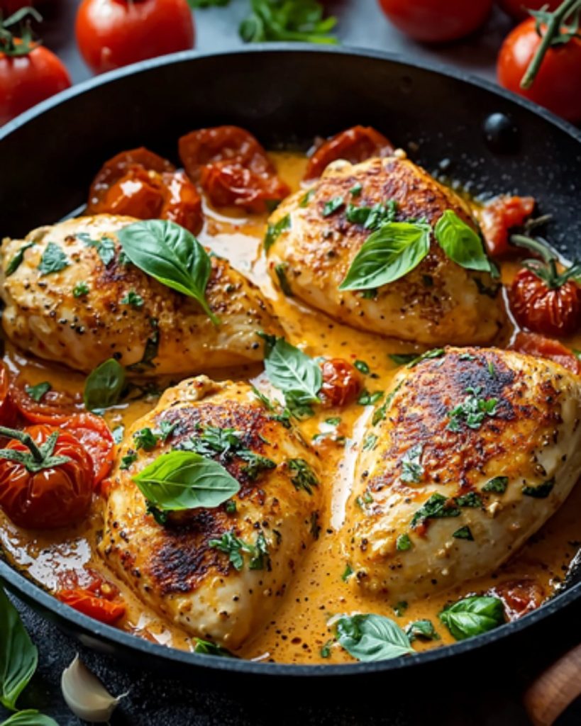 Poulet à la Crème Tomatée et Herbes Fraîches : Un Délice à Partager 