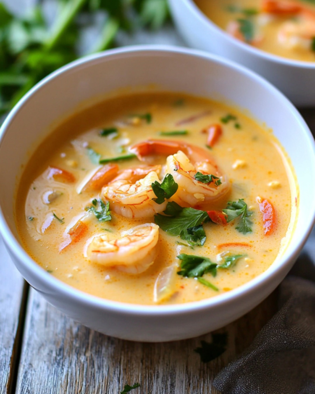 Soupe Épicée au Lait de Coco et Crevettes