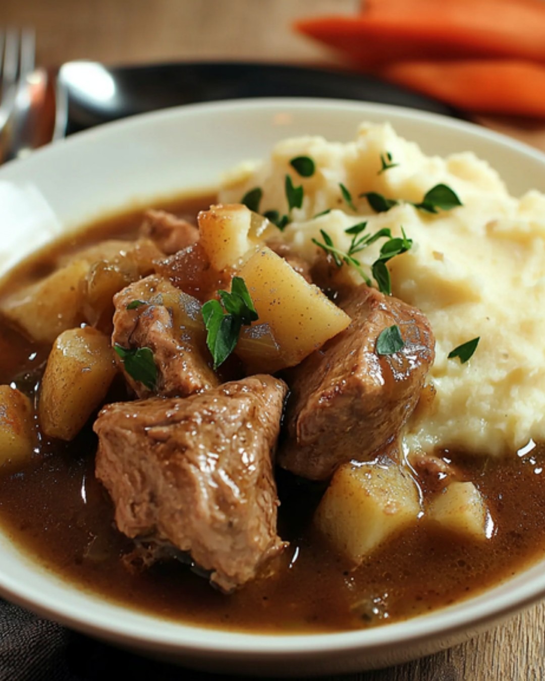 Ragoût de Filet Mignon de Porc à l’Irlandaise, Écrasé de Pommes de Terre