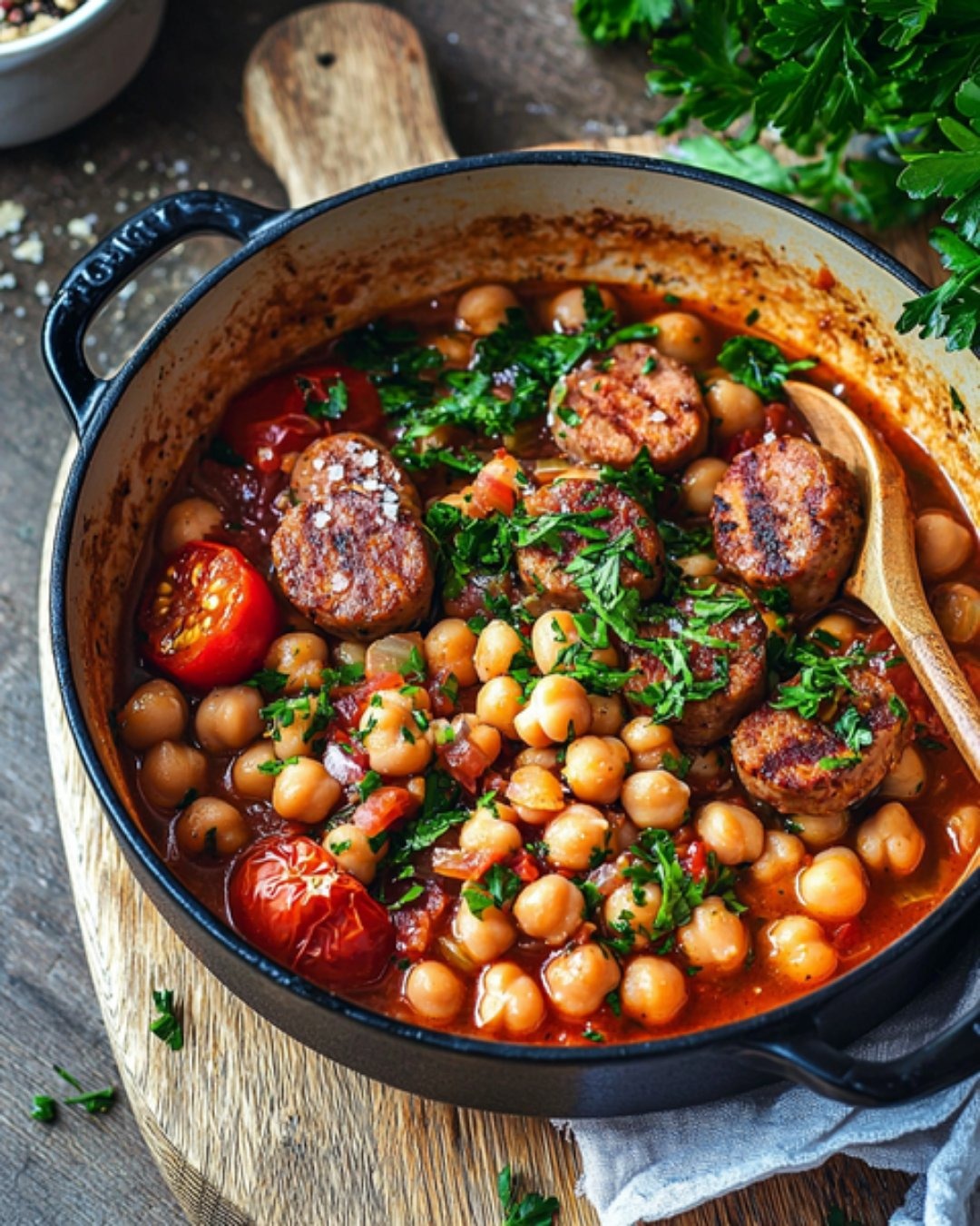 Cocotte de Pois Chiches, Tomates et Saucisses de Montbéliard