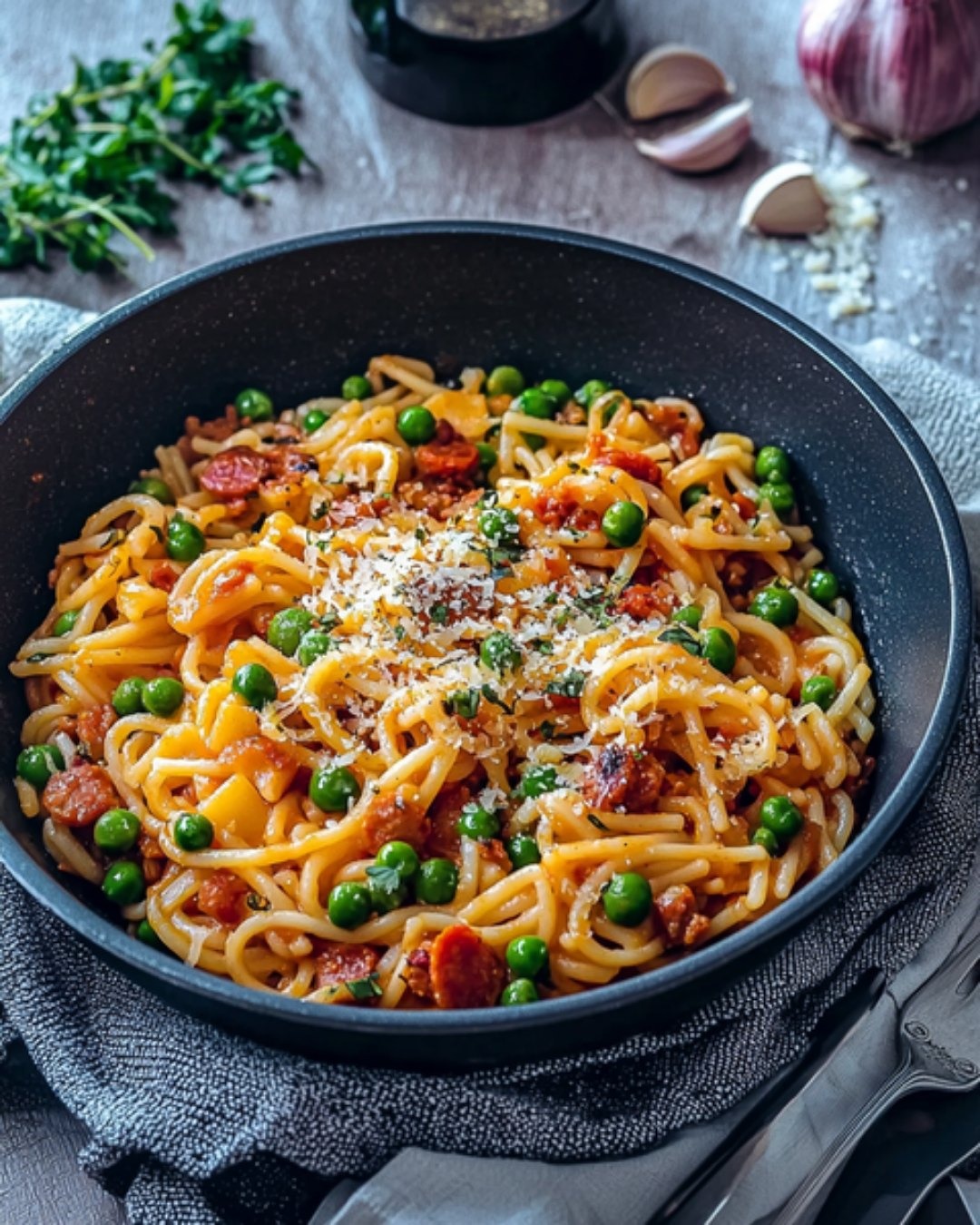 One-Pot Pasta Petits Pois et Chorizo