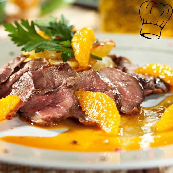 Magret de canard à l’orange au miel