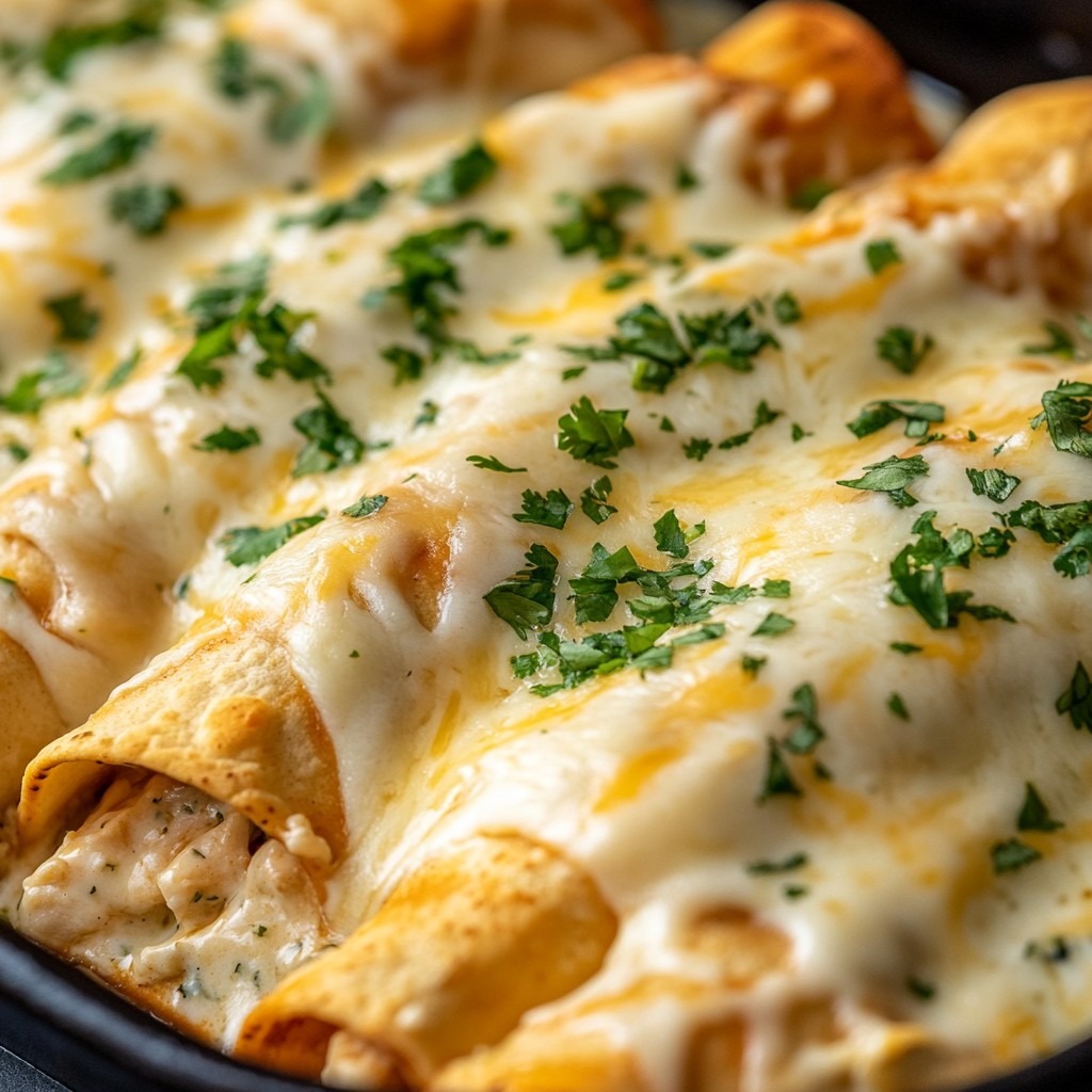 recette savoureuse d’enchiladas au poulet nappées d’une délicieuse sauce crémeuse à la crème sure blanche