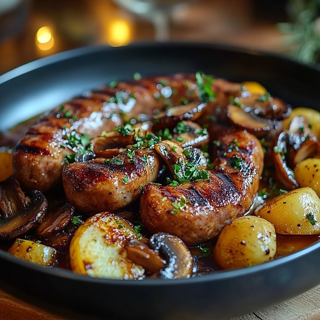 saucisses avec champignons et pommes de terre au four 