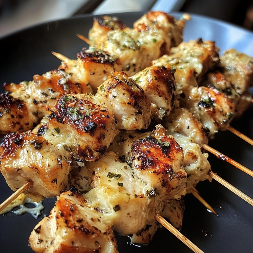 Les brochettes de poulet à l’ail et au parmesan