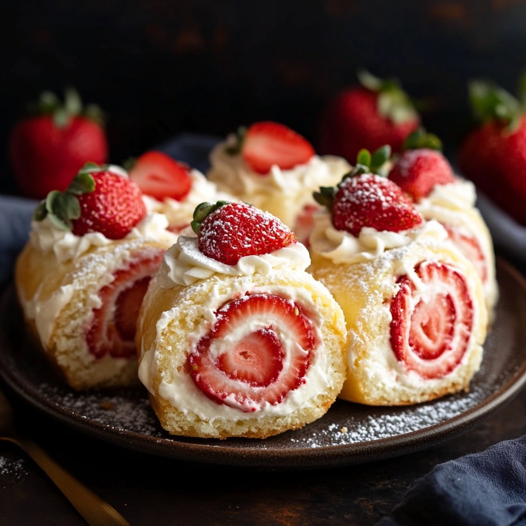 Les petits rouleaux de gâteau au fromage aux fraises