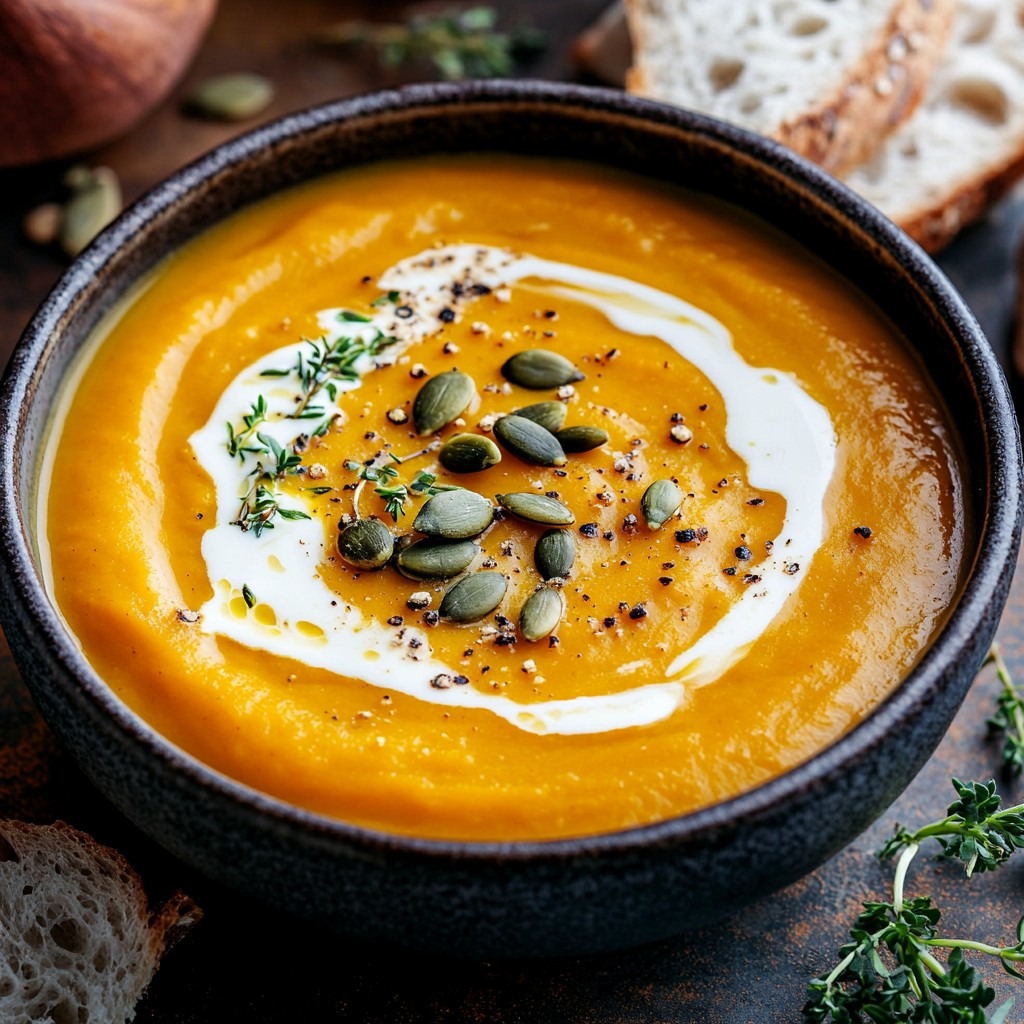 soupe crémeuse et veloutée à la citrouille et à la patate douce