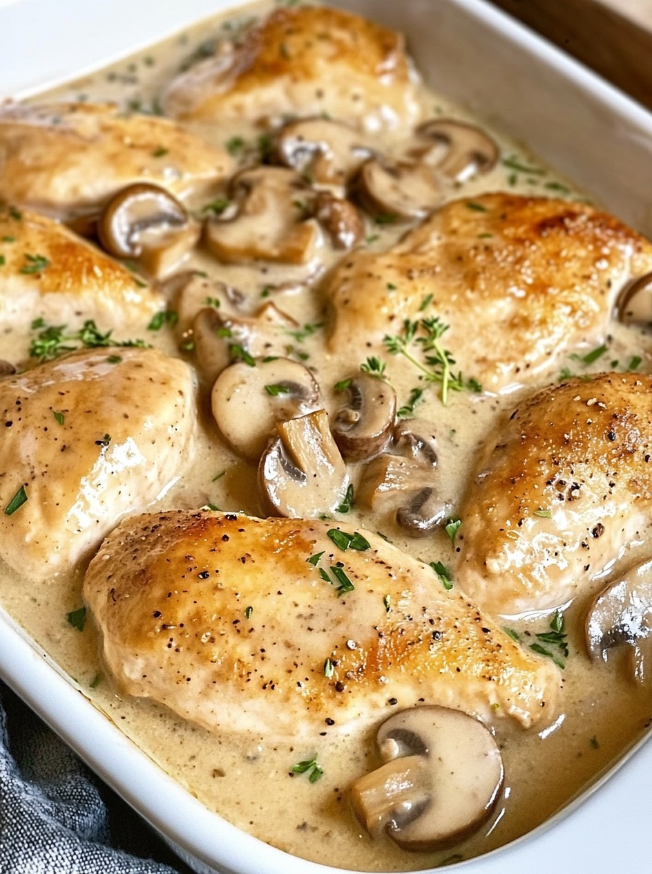 Le poulet à la crème et champignons