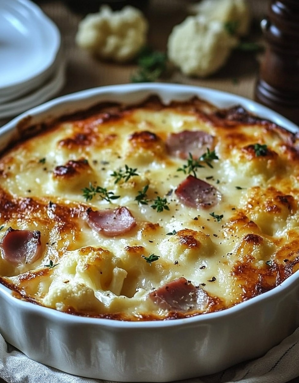 Gratin réconfortant au chou-fleur et jambon