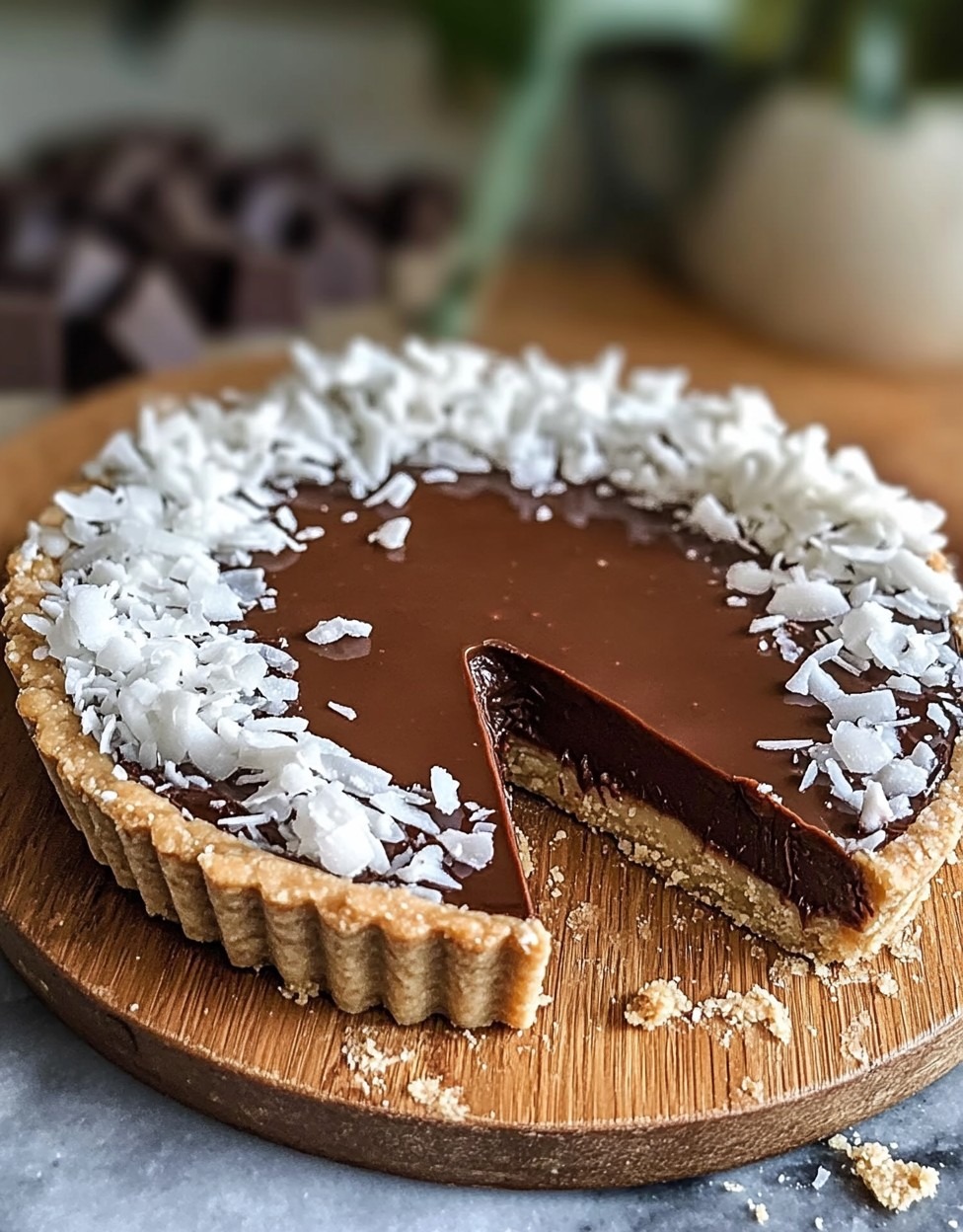 Tarte Bounty sans cuisson au chocolat et à la noix de coco