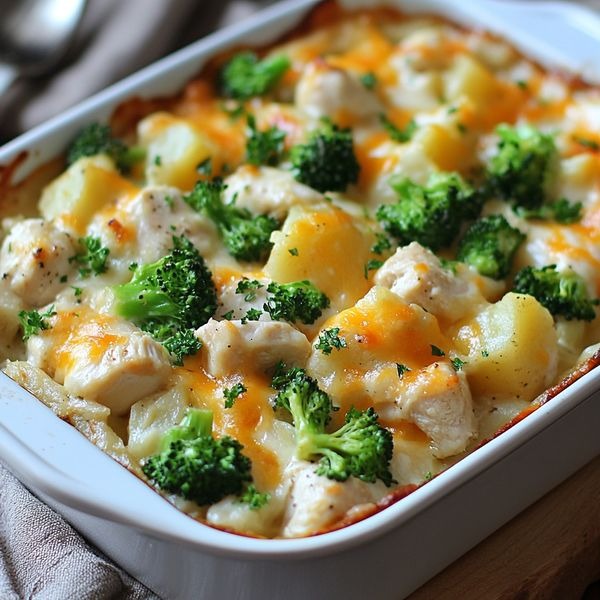 casserole de poulet, brocoli et pommes de terre