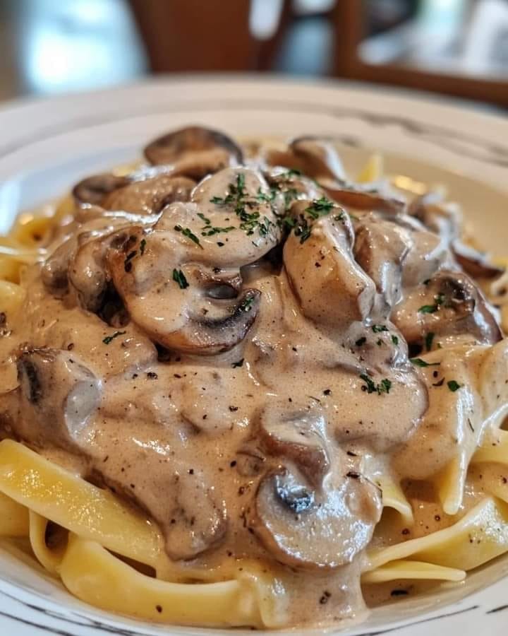 BŒUF STROGANOFF AVEC NOUILLES AUX ŒUFS