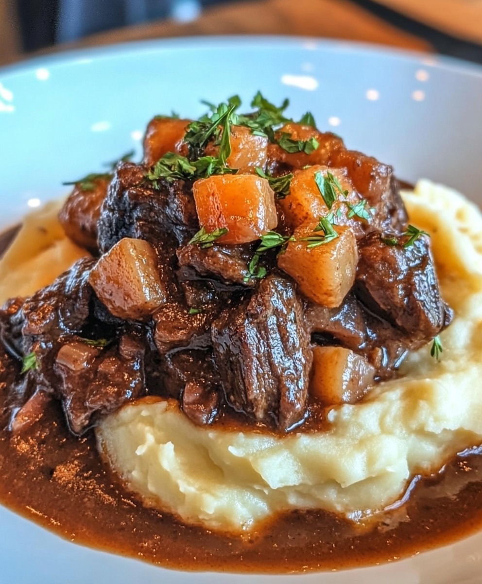 bœuf bourguignon sur purée de pommes de terre