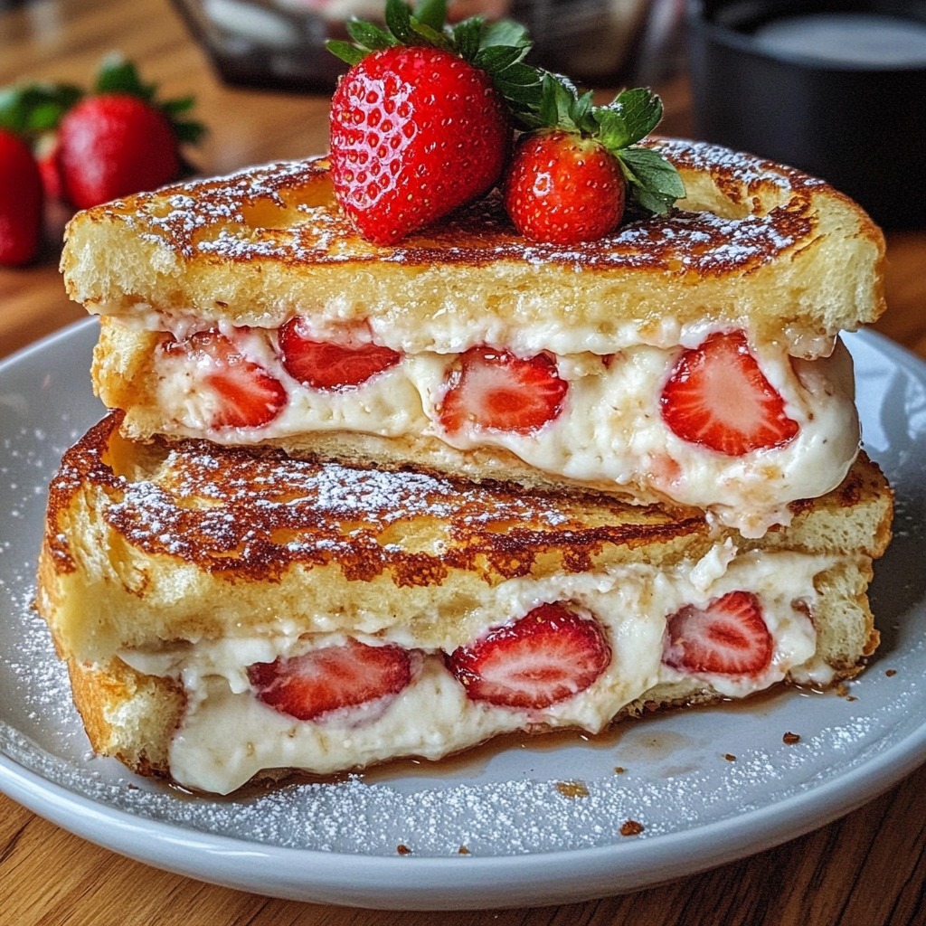 pain doré est farcie d’un délicieux mélange de cheesecake à la fraise