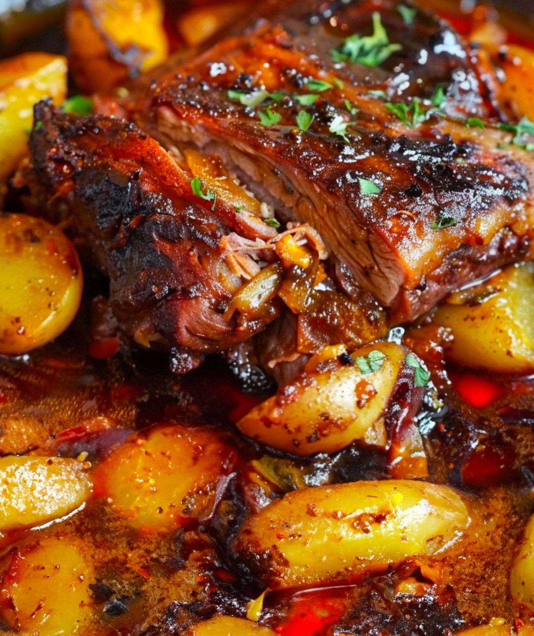 Épaule d’Agneau Confit au Four, à l’Ail, Miel et Moutarde