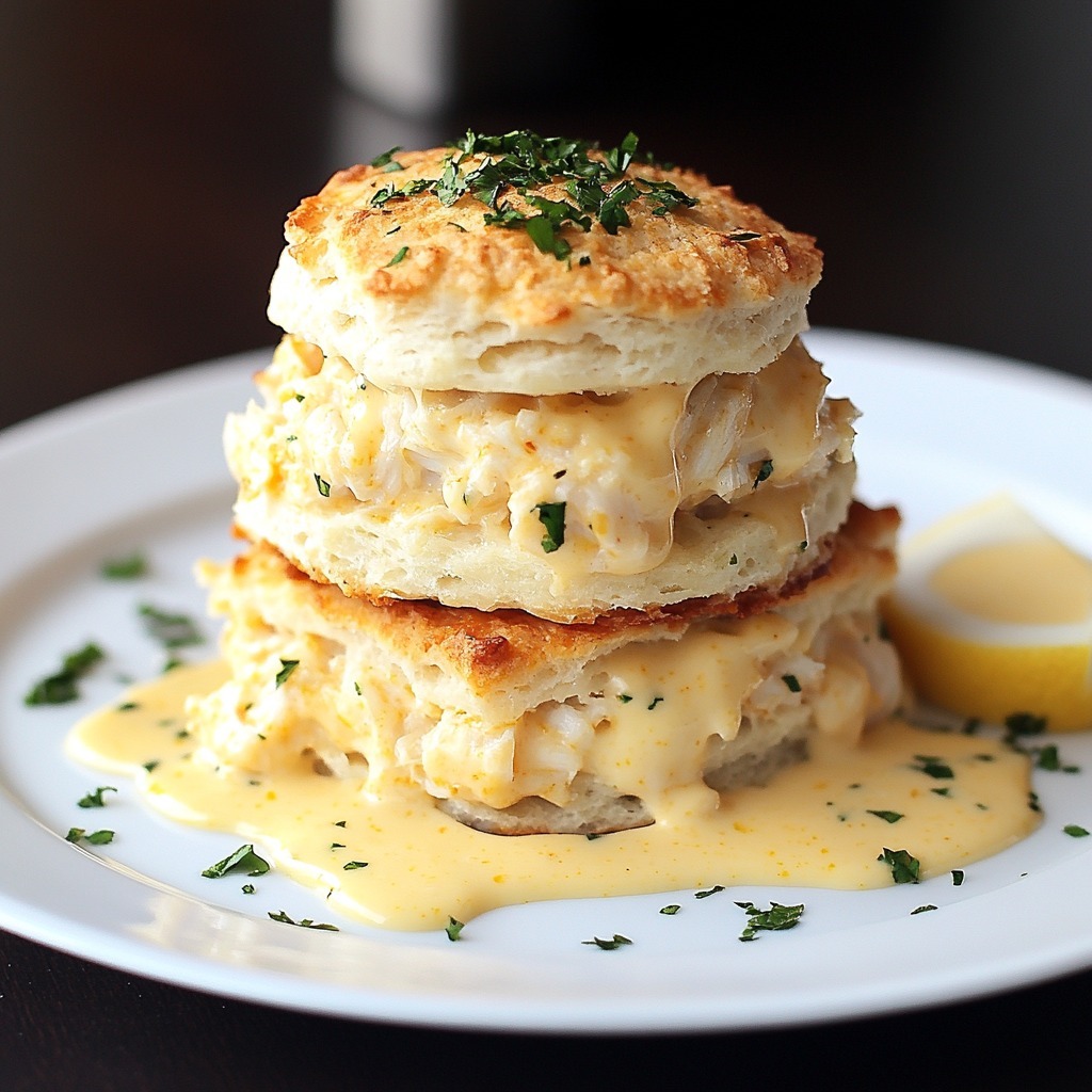 biscuits au Cheddar Bay farcis au crabe avec une sauce au beurre de citron