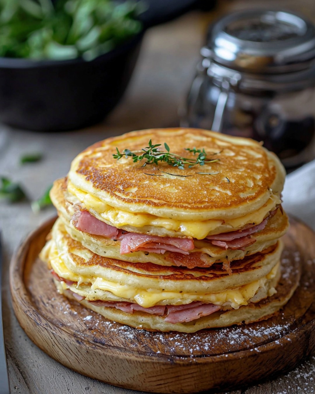 Pancakes salés au jambon et fromage