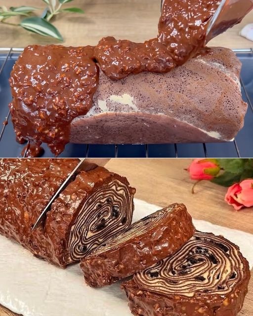 Bûche de Noël aux Crêpes enrobées de Chocolat et Noisettes