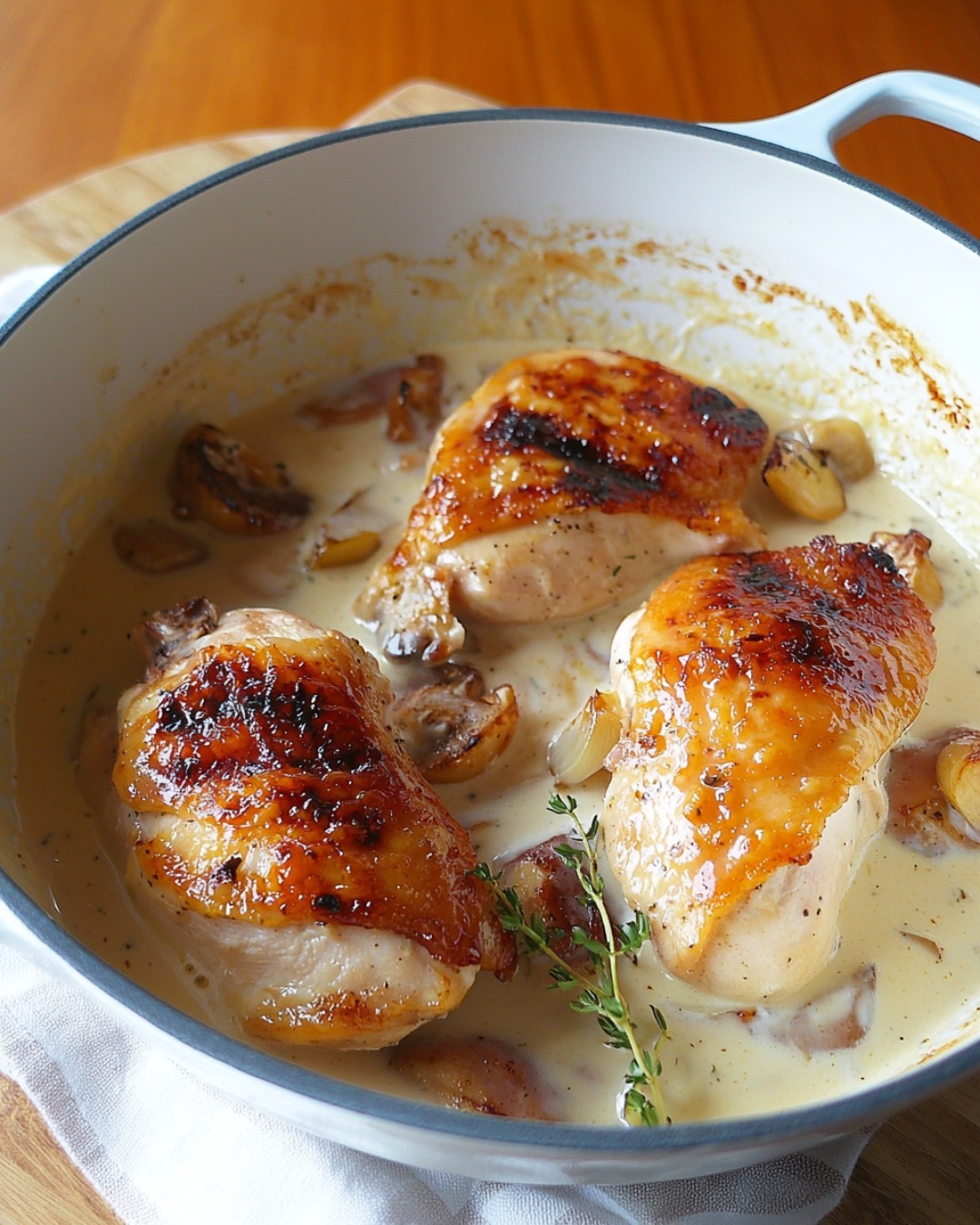 Suprêmes de poulet à la crème au Morbier