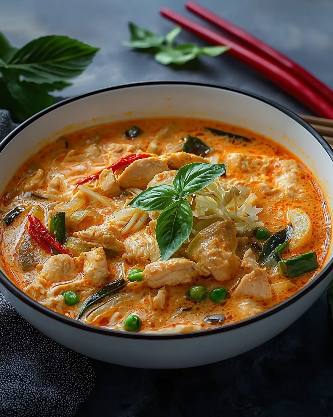 Soupe Thaï (poulet, lait de coco et curry rouge)