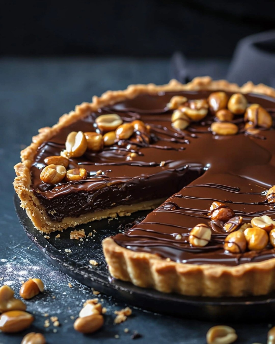 Tarte chocolat cacahuètes et caramel