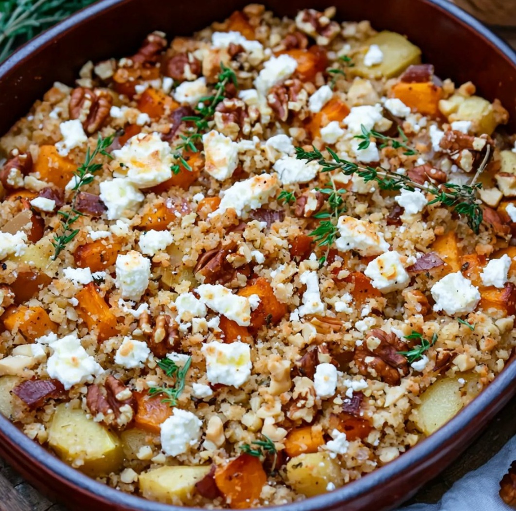 Crumble salé aux légumes d’hiver, feta et noix