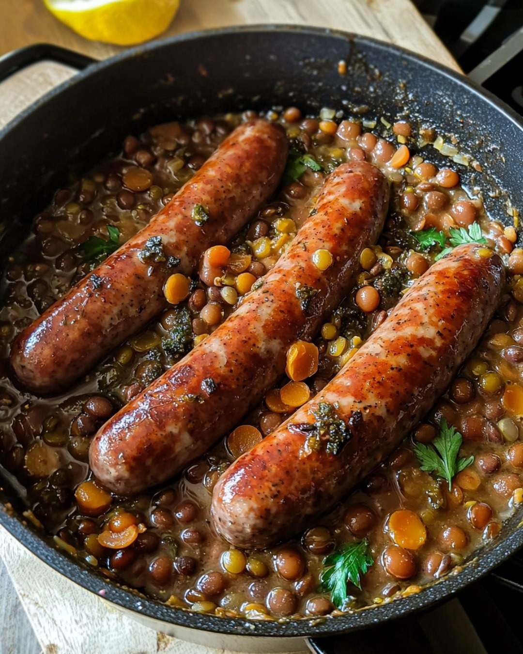 Saucisses aux lentilles