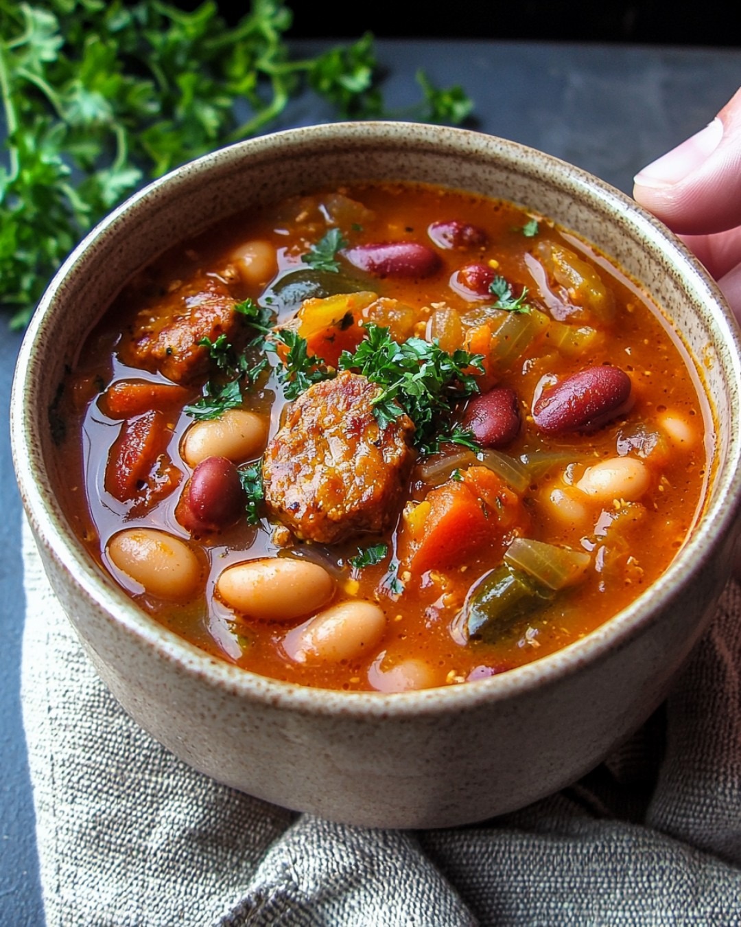 Soupe épicée à la saucisse et aux haricots