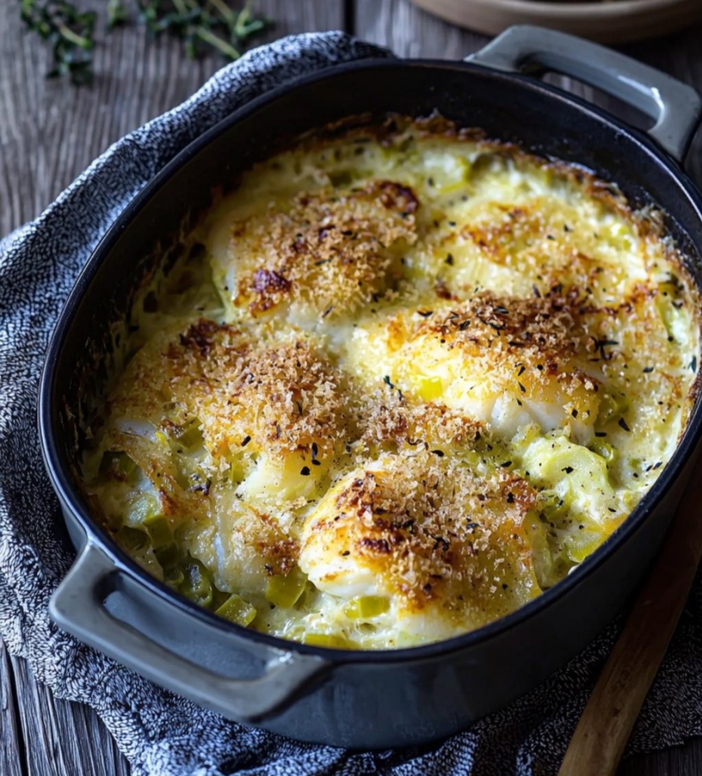 Gratin de Cabillaud et Poireaux à la Moutarde