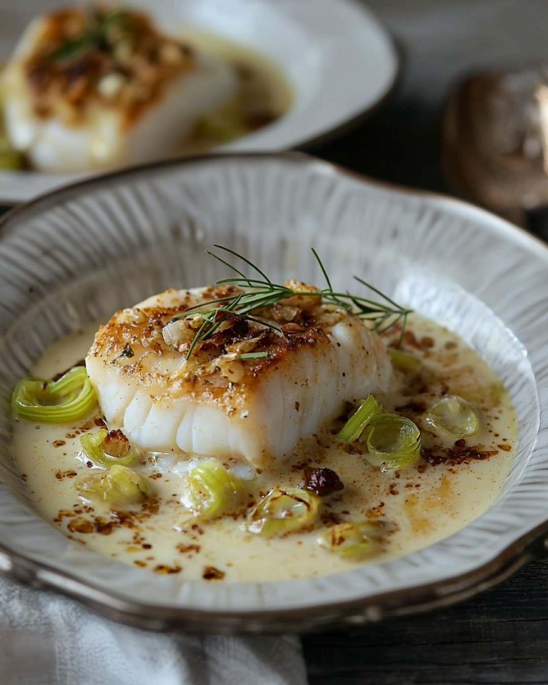 Blanquette de Cabillaud au Curry et Poireaux Frits