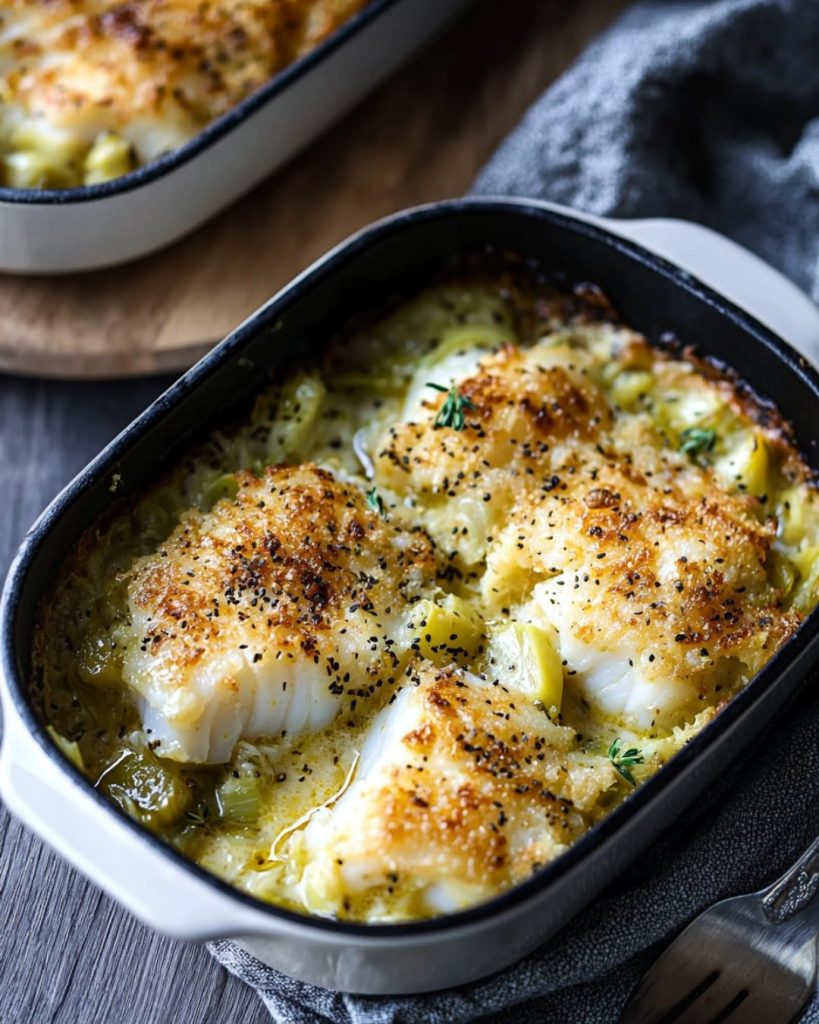 Gratin de Cabillaud et Poireaux à la Moutarde