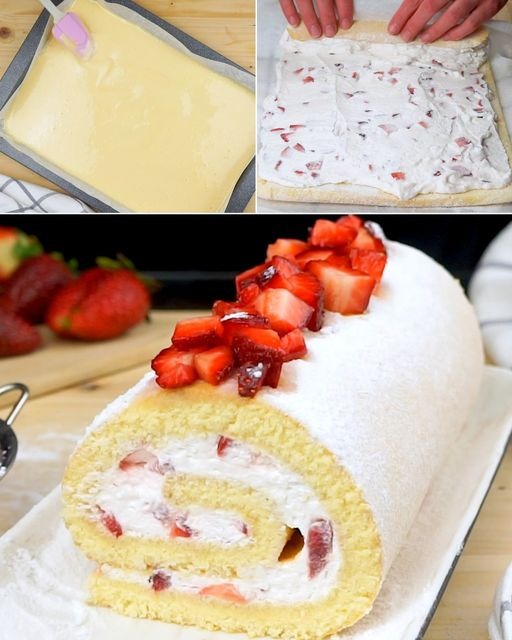 Rouleau de gâteau aux fraises