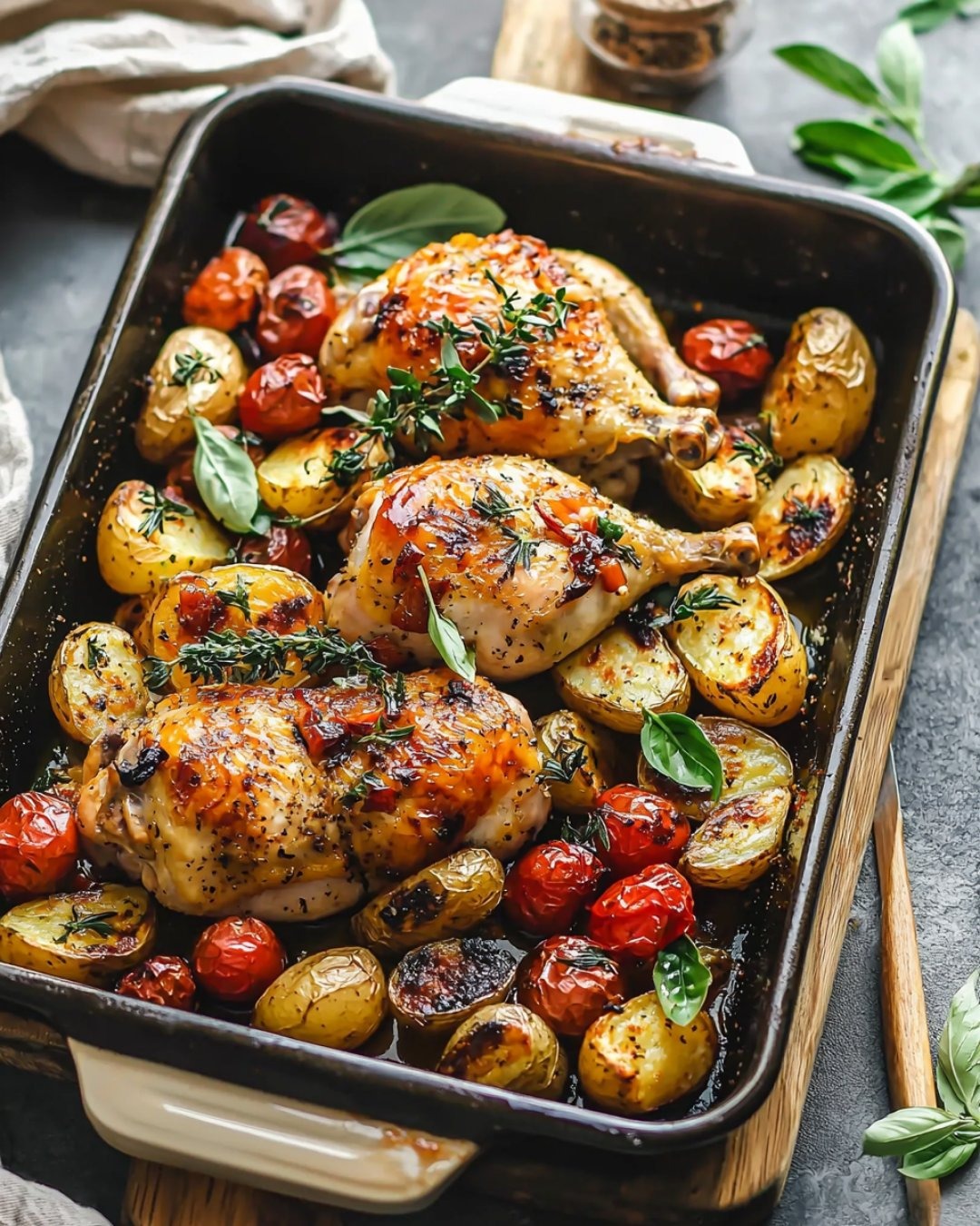 Poulet au four à l’italienne et pommes de terre rôties