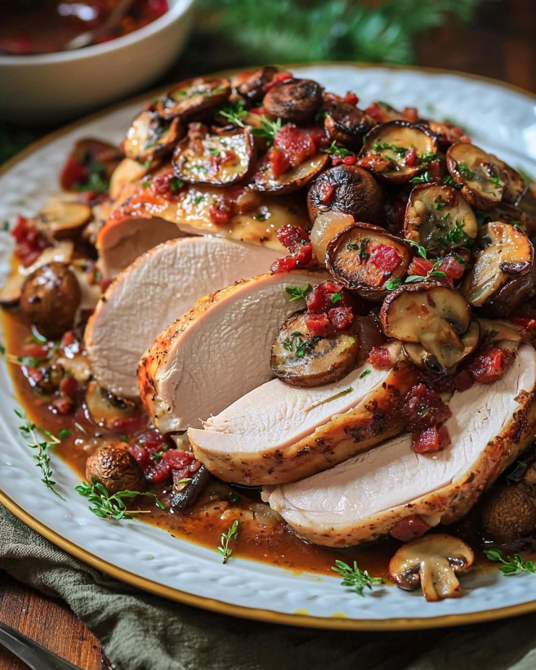 Rôti de Dindon Sauce Champignons et Chorizo (Cuisson Sous Vide)