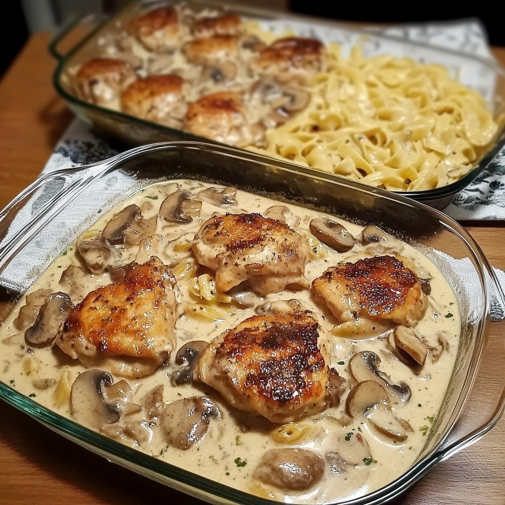 Poulet Crémeux aux Champignons et Tagliatelles