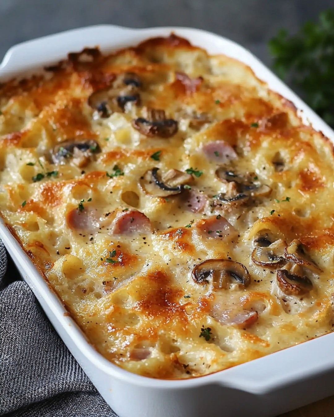 Gratin de Champignons au Jambon et Fromage