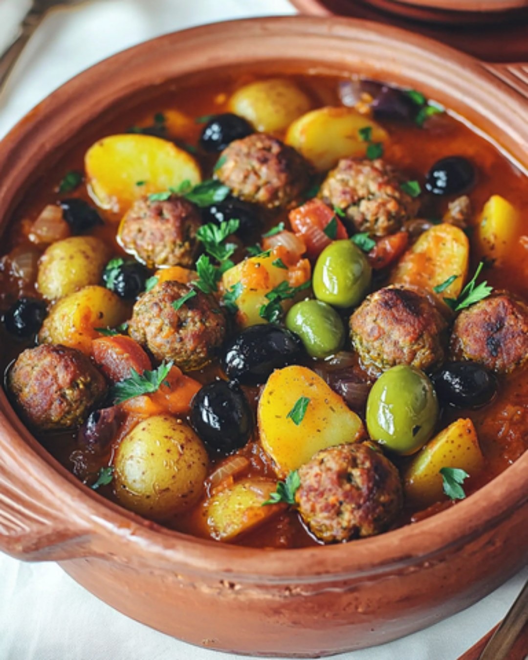 Tajine de Boulettes de Viande aux Pommes de Terre et Olives