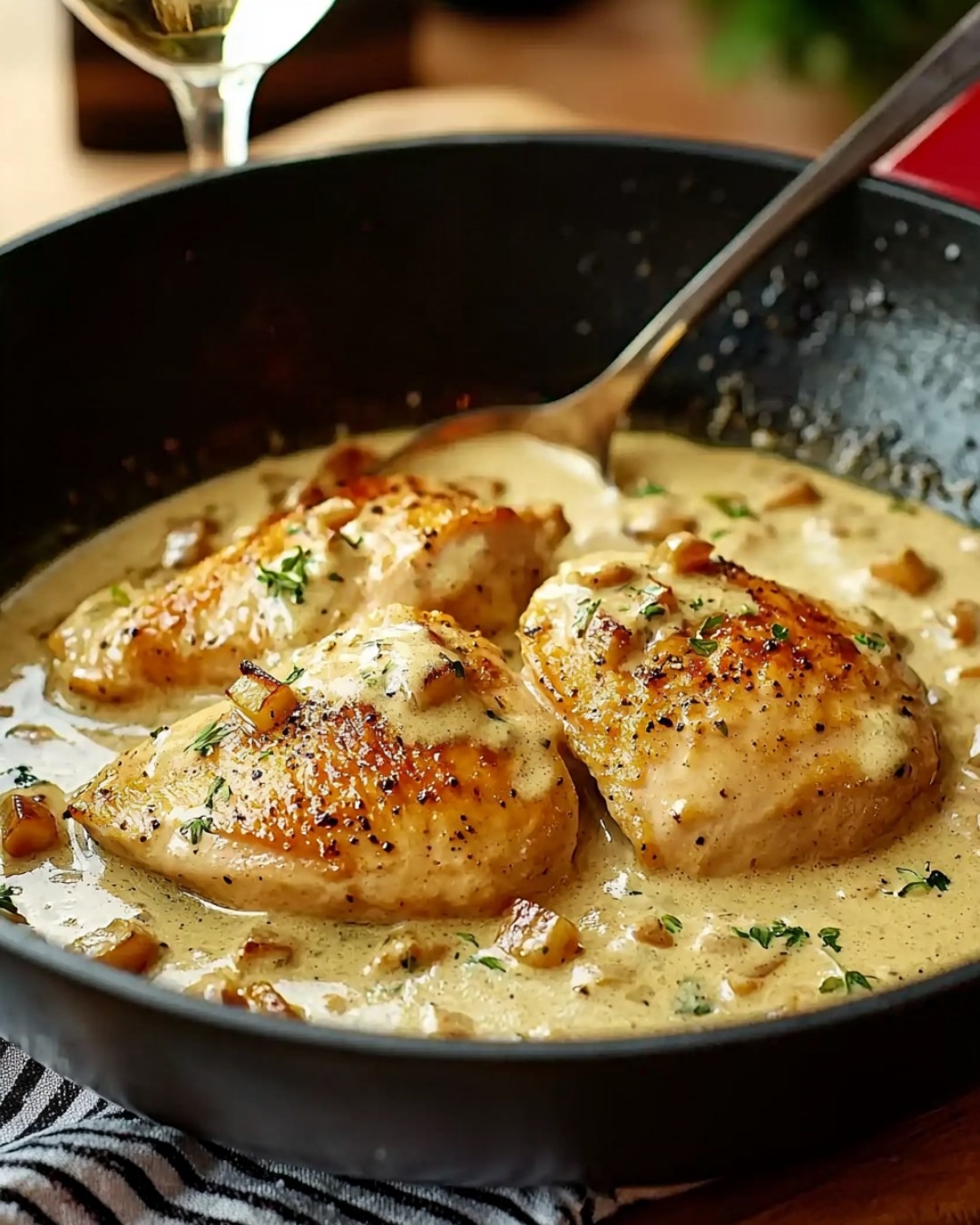 Poulet à la crème et moutarde au vin blanc