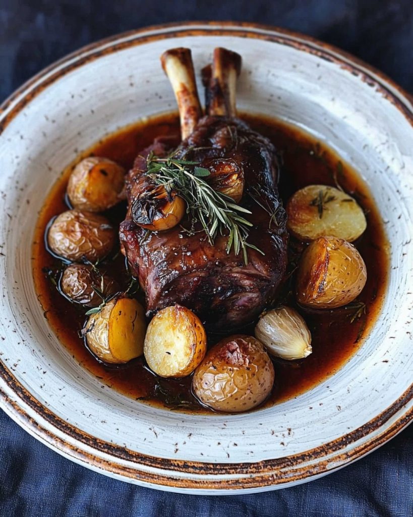 Souris d’agneau confite au miel de tilleul et herbes aromatiques 